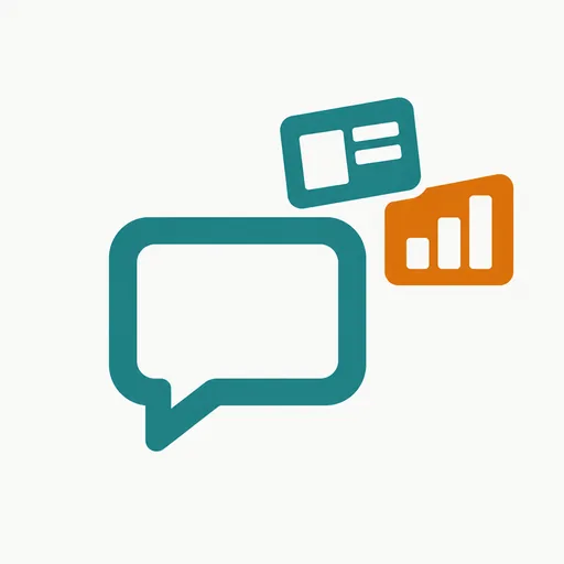 A chat bubble with a slide and a chart coming out of it: documents and apps made from a request.
