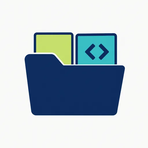 An open folder with a document and a code bracket.