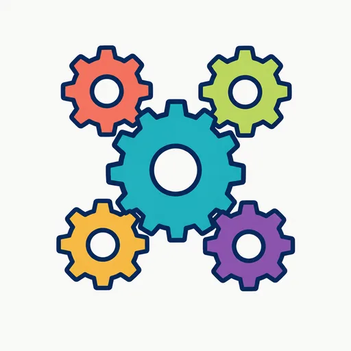 Four small gears driven by one large gear.