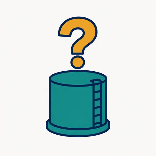 A storage tank with a question mark above it.