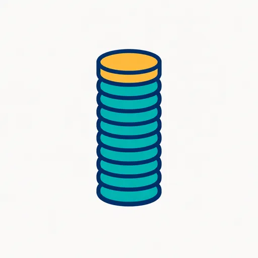 A tall stack of coins with an amber coin on top.