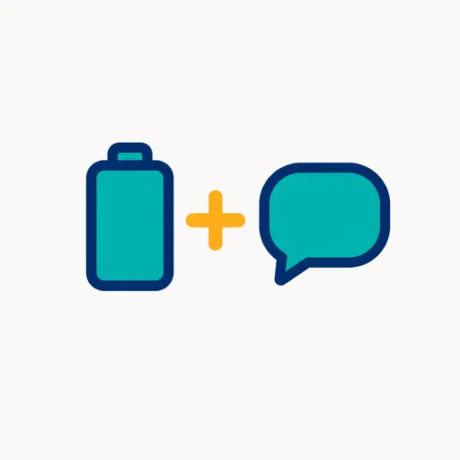 A battery and a speech bubble joined by a plus sign.