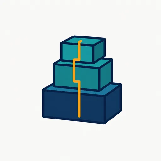 Stacked blocks with a line running up from the foundation block through the stack.
