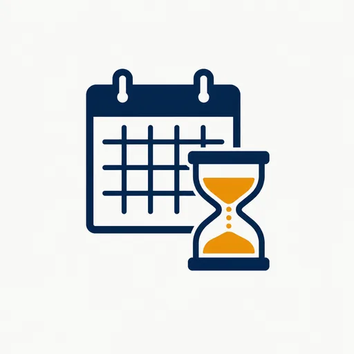 A wall calendar with an amber hourglass in front of it.