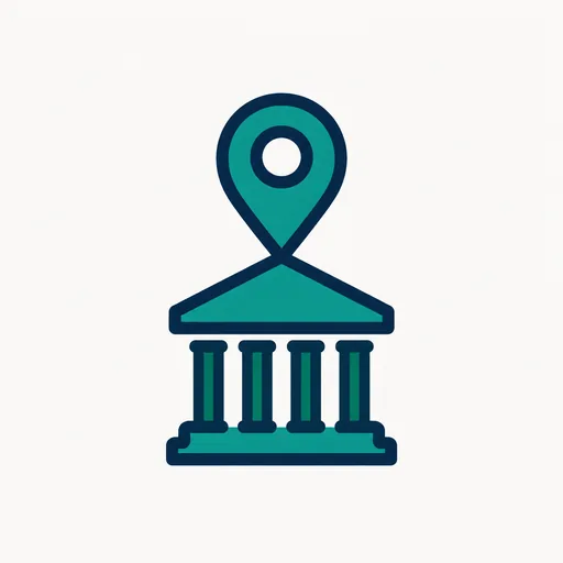 A map pin on a courthouse: state courts.