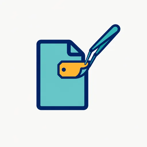 Tweezers peeling a tag off a document: credits removed.