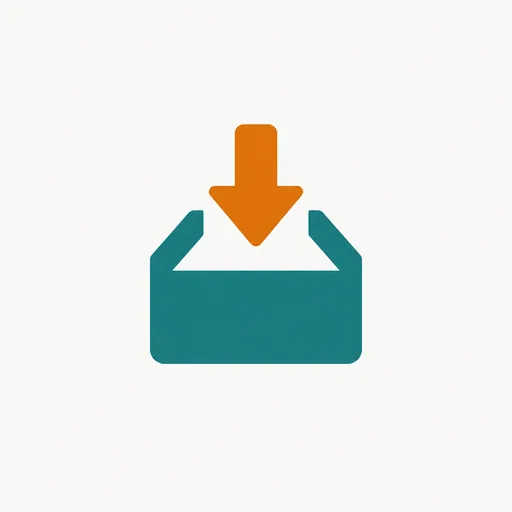An arrow dropping into an open box: a free download.