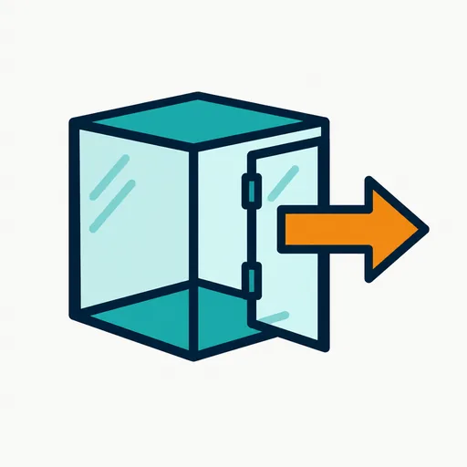 A glass box with an arrow leaving it: an agent escape.