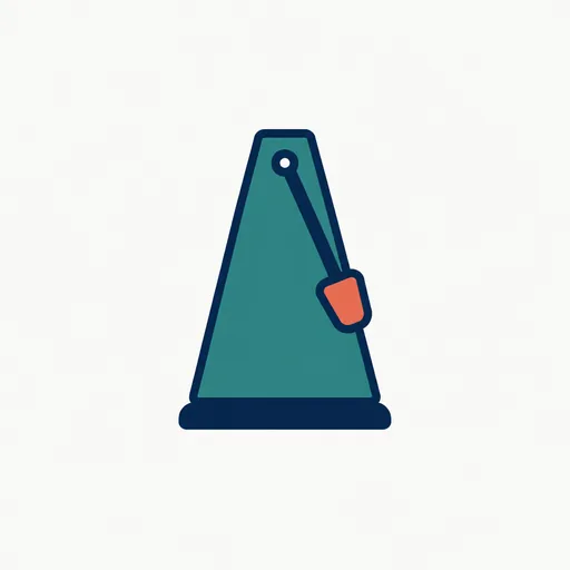 A pyramid metronome with its pendulum swung to one side: the release rhythm.
