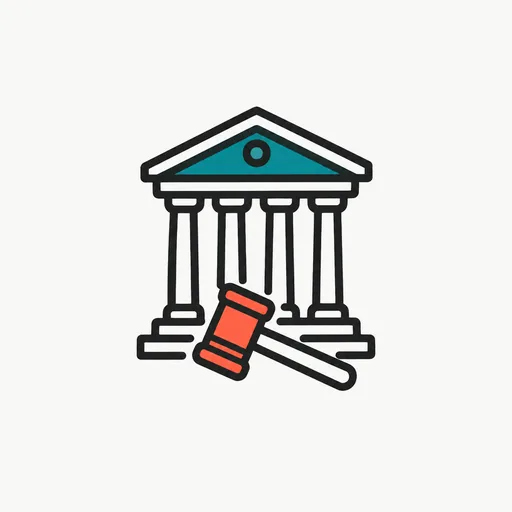 A courthouse facade with a gavel resting in front of it: a federal filing.