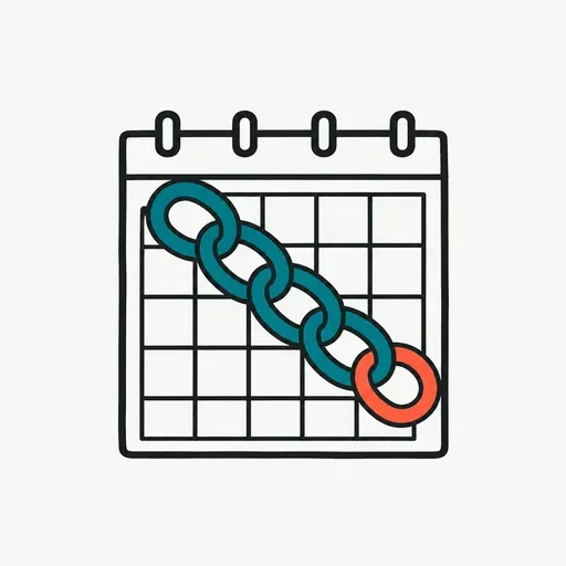A calendar page with a chain of linked rings running across its dates: the complaint's timeline.