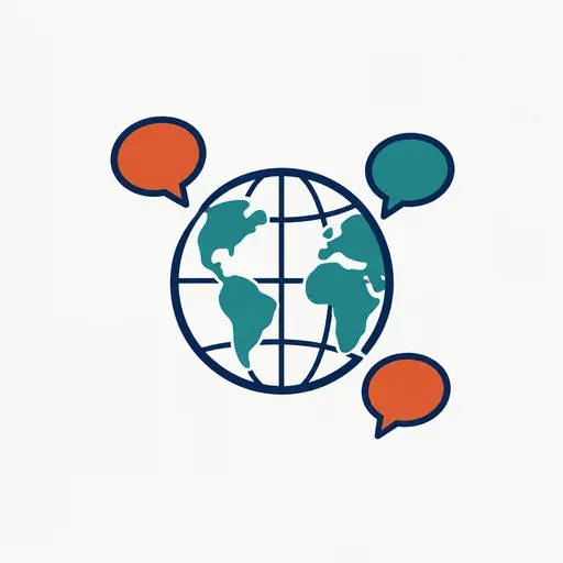 A globe with three speech bubbles around it: many languages.