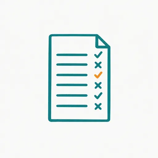 A spec sheet with rows of short lines and small check marks and crosses down the right edge.
