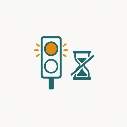 A traffic light with two lamps labeled in progress and idle, and a small crossed-out hourglass beside it: the new session states.