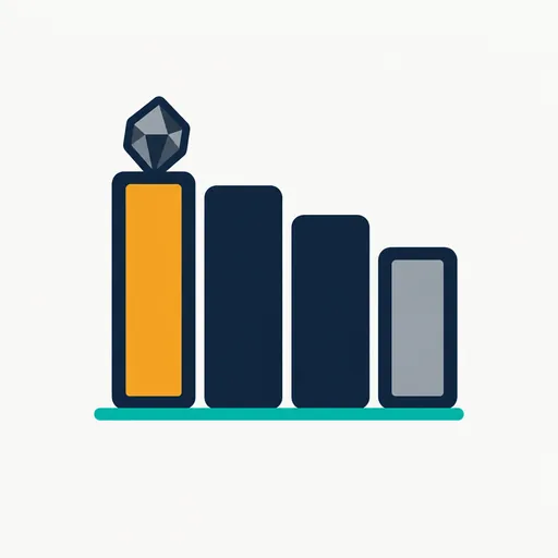 Four bars on a baseline, the tallest amber with a dark crystal on top.