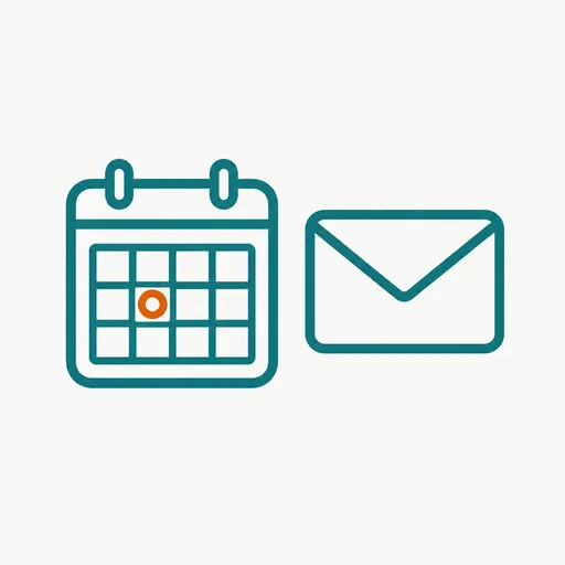 A calendar with July circled and a closed envelope beside it: known in July, unsent until September.