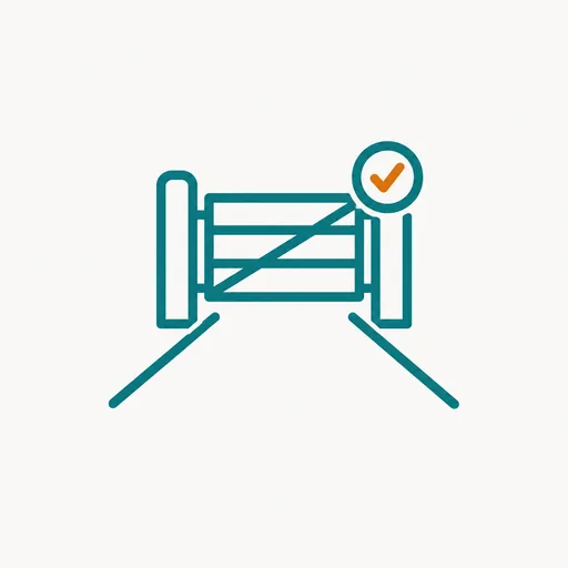 A gate across a path with a small checkmark badge on it: the approval gate between an agent and the world.