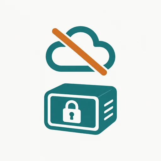 A locked box under a crossed-out cloud: data that stays on the device.