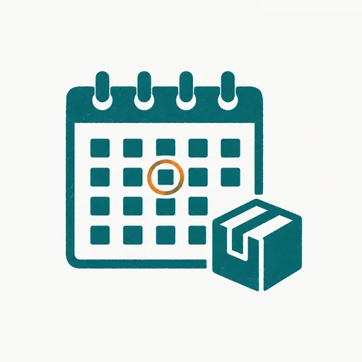 A calendar with one day circled beside a delivery box: the shipping date.