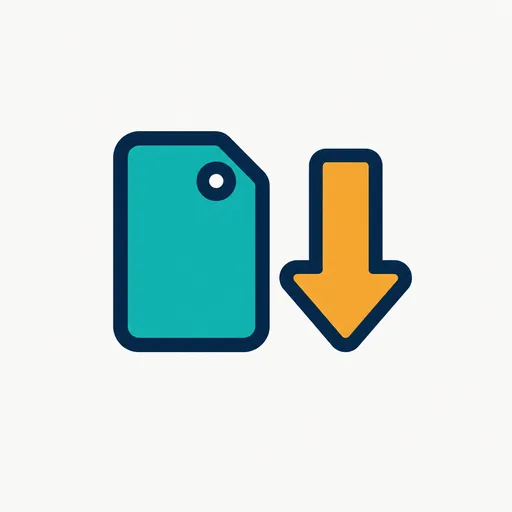 A teal price tag beside an amber arrow pointing down.