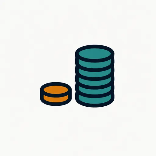 One coin beside a tall stack: lower cost.