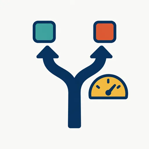 An arrow splitting toward two tiles beside a small gauge: routing between models under a spending limit.