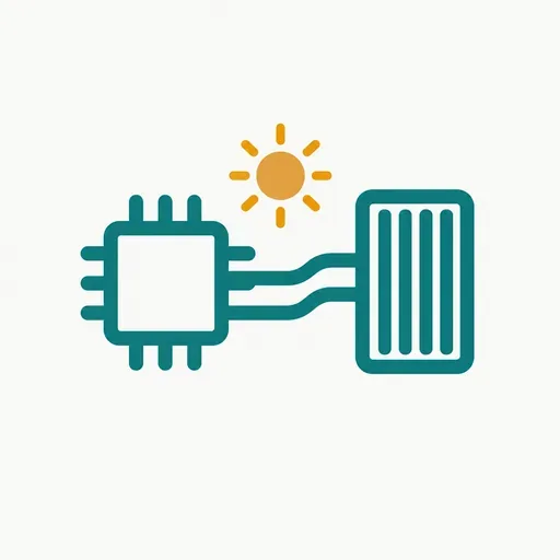 A chip linked by heat pipes to a ribbed radiator under a small sun: cooling in a vacuum.