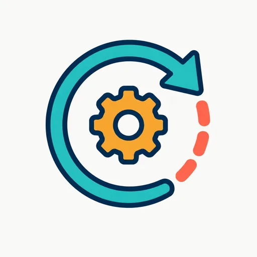 A circular arrow around a gear with a dashed, unfinished segment: a loop not yet closed.