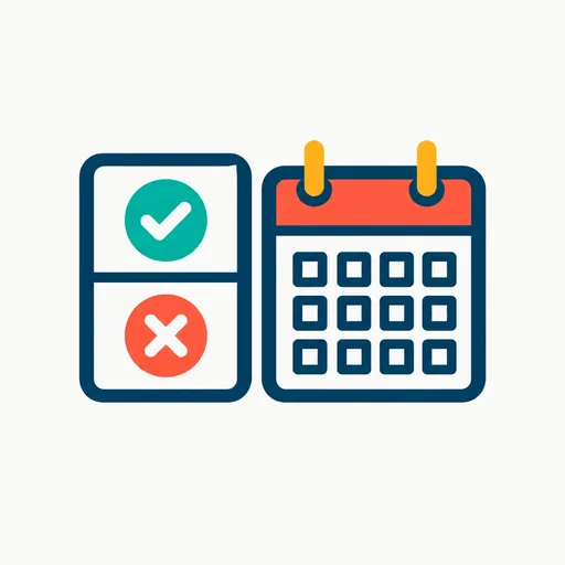 A scorecard with one check and one cross beside a calendar: a mixed track record.
