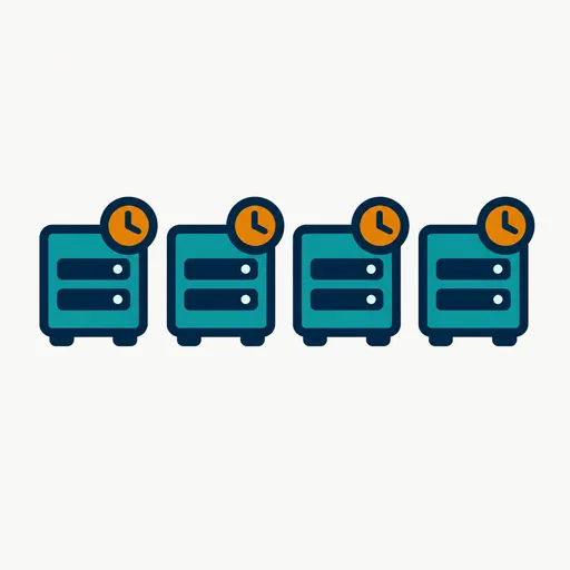 Four server blocks with clocks: four models on one schedule.