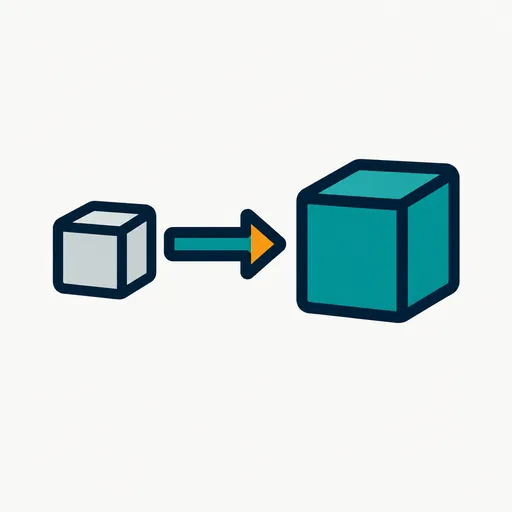 An arrow from a small box to a bigger box: one replacement.