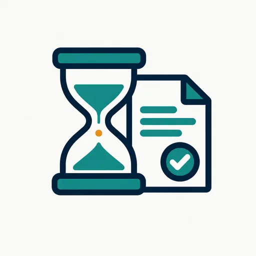 An hourglass beside a checked document: the notice period.