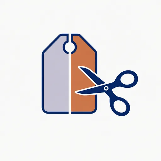 A price tag cut in half by a pair of scissors.