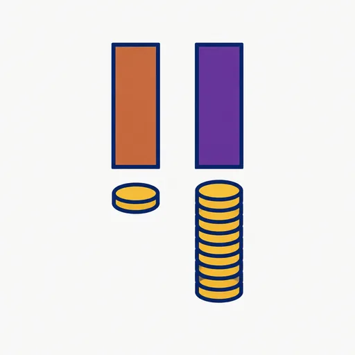 Two equal bars, one over a single coin and one over a tall coin stack.