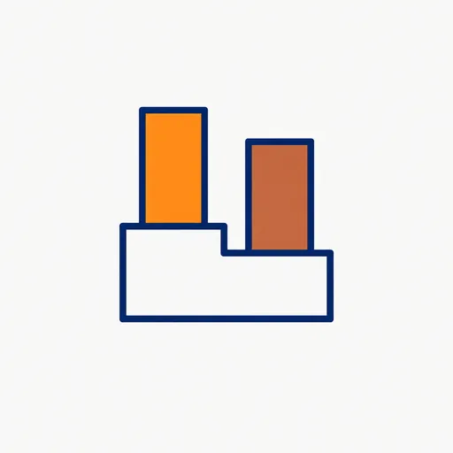 A two-step podium with an orange block on the higher step and a terracotta block on the lower step.