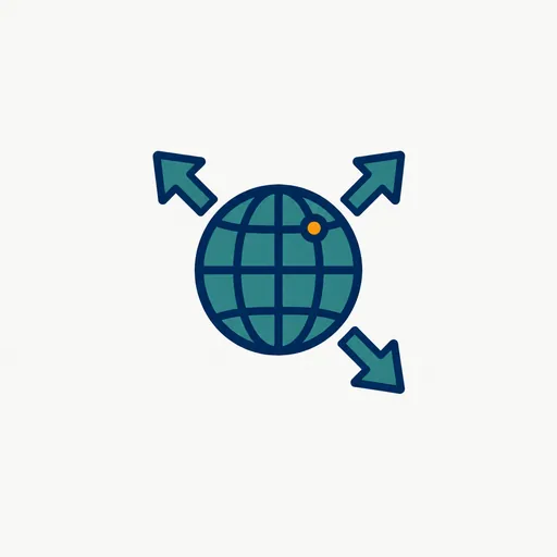 A globe with arrows fanning out: a rollout to every plan.