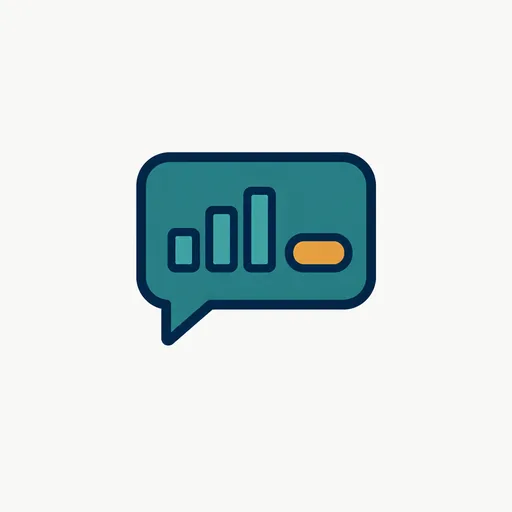 A chat bubble holding a bar chart and a button: an answer built as an interface.