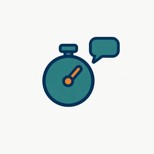 A stopwatch with a speech bubble leaving early: an answer that starts sooner.