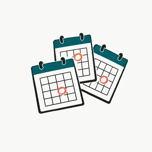 Three calendar pages fanned out, each with a different day circled: three dates, one model.
