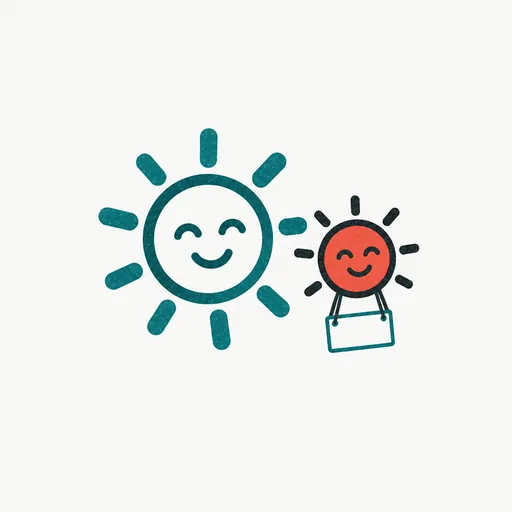 Two suns side by side, the smaller one wearing a name tag: two models sharing one name.