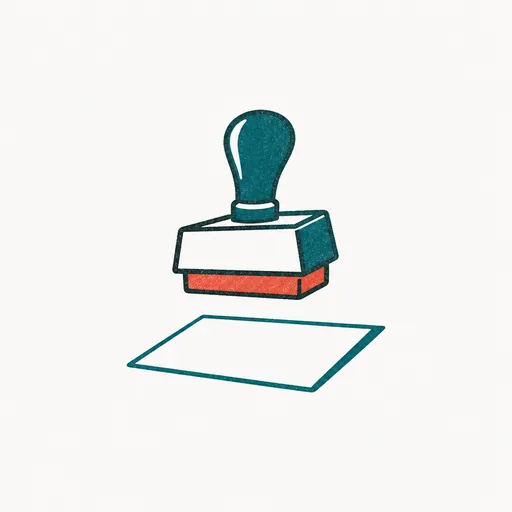 A rubber stamp lifted above a blank page: the marks that would make it official have not landed.