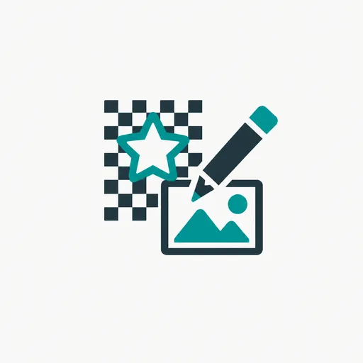 A checkerboard behind a star and a pencil editing a photo: cutouts and edits.