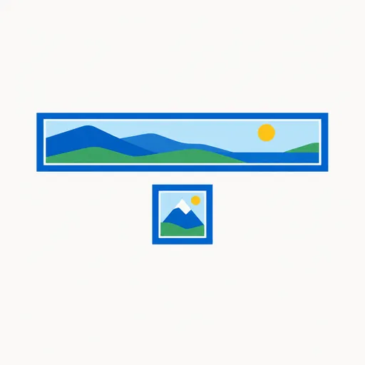 A long thin panorama frame above a small square frame: canvas limits.