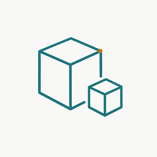 A large cube labelled with a T next to a smaller cube, both drawn in outline.