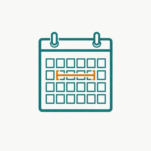 A calendar page with a bracket spanning several weeks.