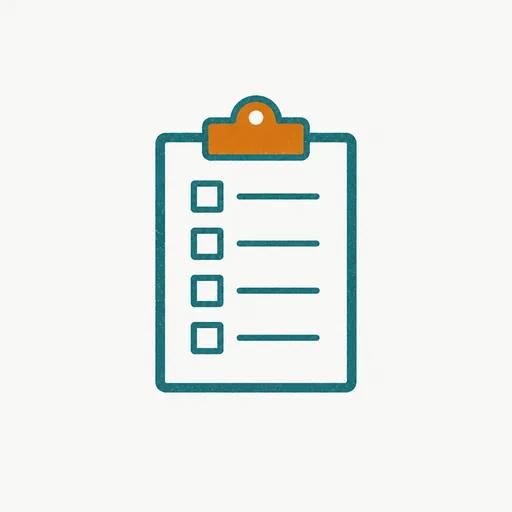 A clipboard with a checklist, all boxes still empty.