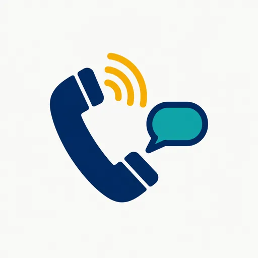 A phone handset with sound arcs and a speech bubble: the call.