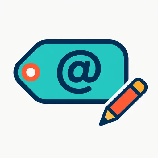 An @ symbol on a name tag with a pencil: a custom address.