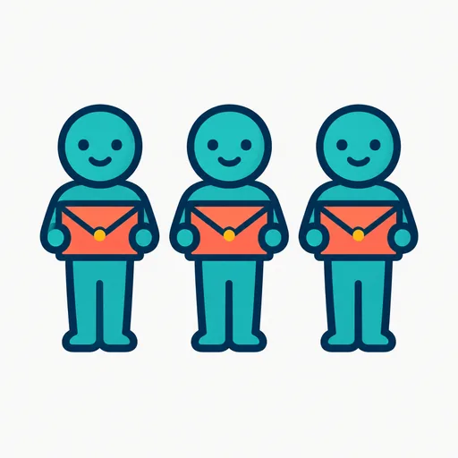 Three figures, each holding its own envelope: one inbox per worker.