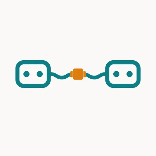 Two robots linked by one cable: Bots sharing one set of connections.